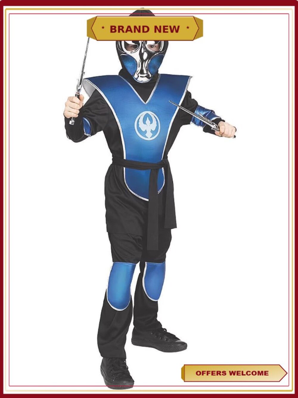 Ninja Costume Child Medium Halloween Warrior Outfit Complete 8-Piece Set